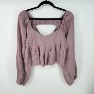 Ensemble Cotton Linen Long Puffed Sleeve Pleated Bottom Blouse